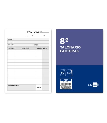 Talonario liderpapel facturas 8º original y copia t201 sin iva